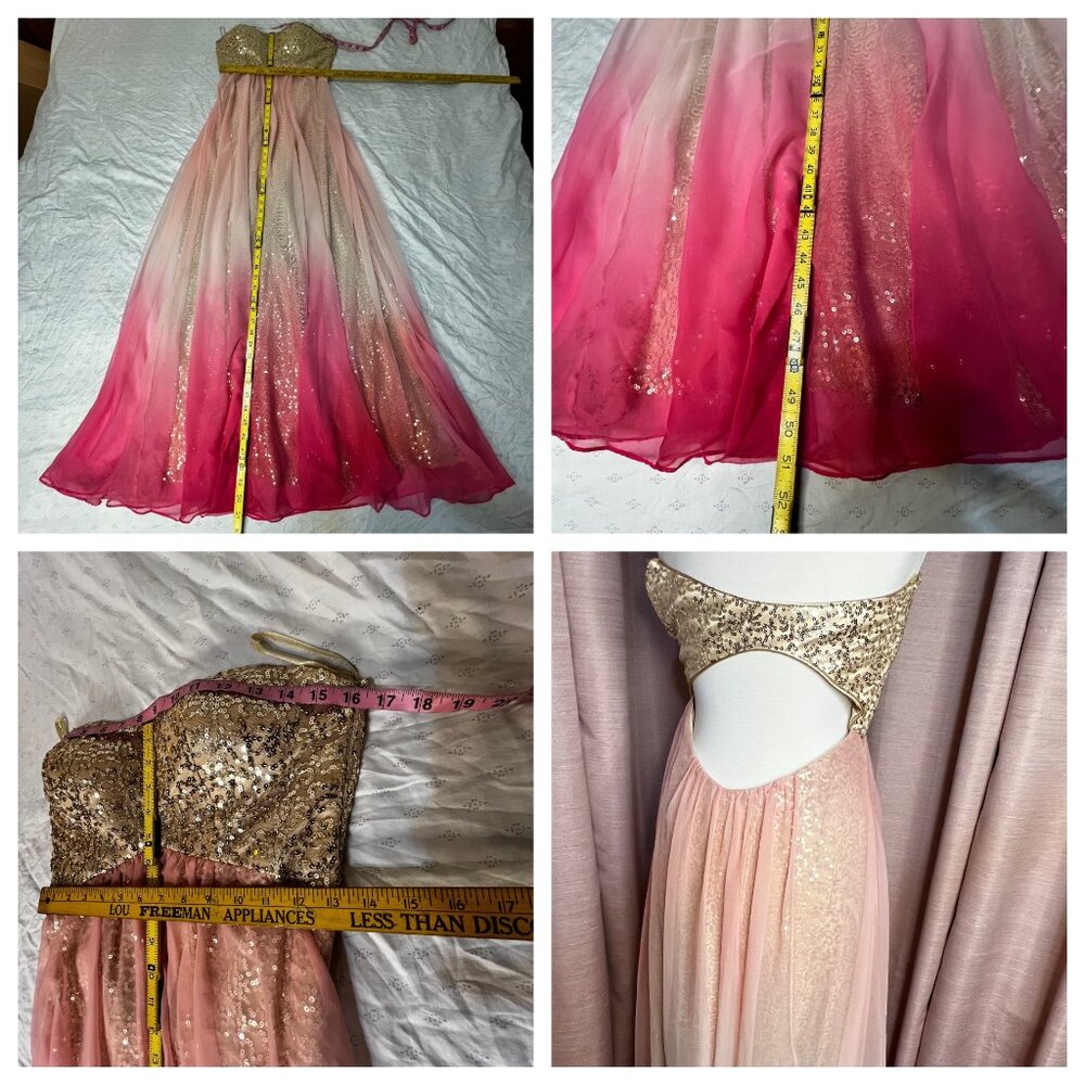 Jump Apparel 9/10 Formal Gold Sequin Pink Ombre Baby Doll Maxi Dress Homecoming - Picture 10 of 16